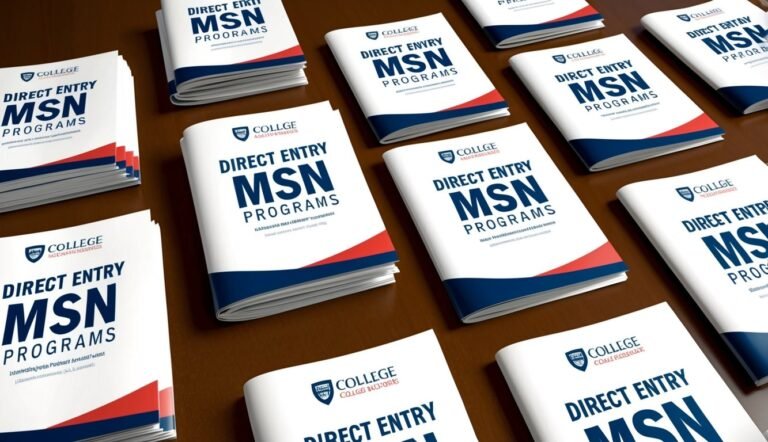 Stacks of "Direct Entry MSN Programs" brochures on a wooden table