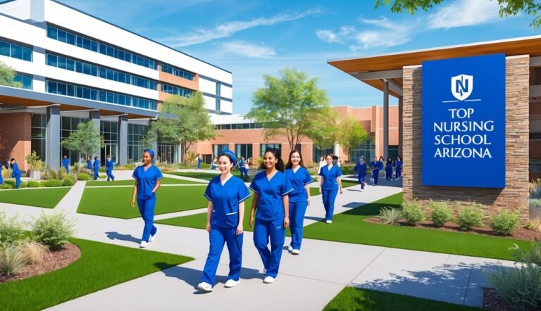 Nurses walking on campus of "Top Nursing School Arizona" building