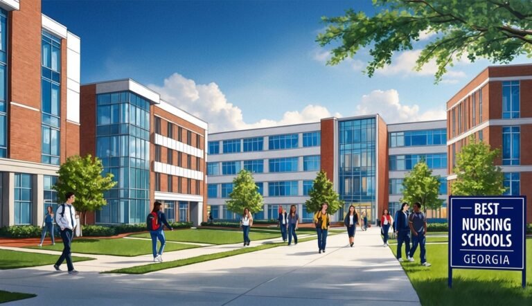 Students walk on campus of a "Best Nursing Schools Georgia" building