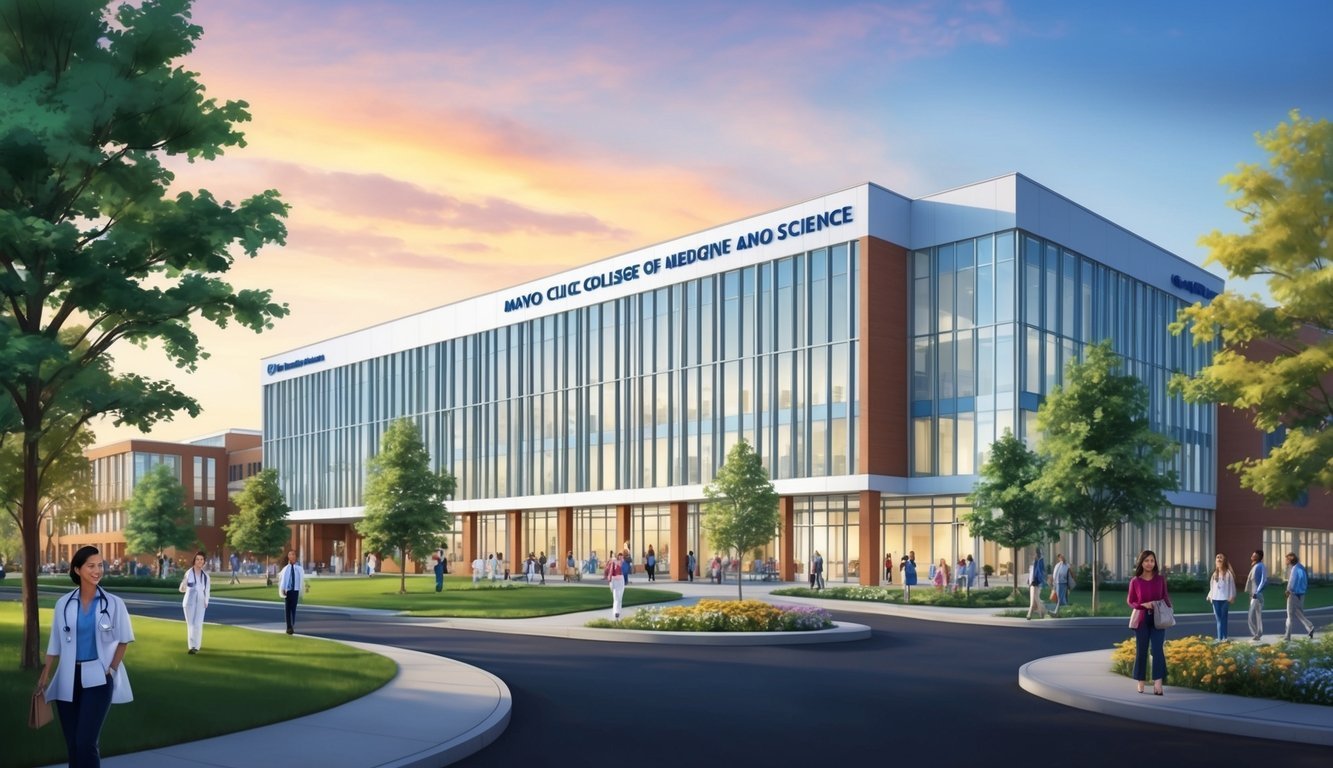 The Mayo Clinic College of Medicine and Science, one of the best nursing schools in Minnesota, with modern facilities and a bustling campus atmosphere