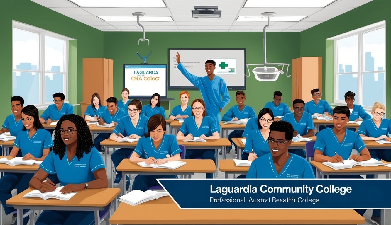 A classroom filled with eager students practicing CNA skills at LaGuardia Community College