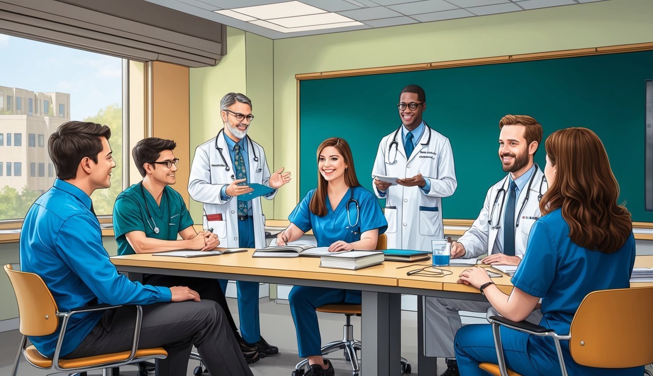 A group of students and faculty at Eastern Virginia Medical School PA Program, engaged in a classroom or clinical setting