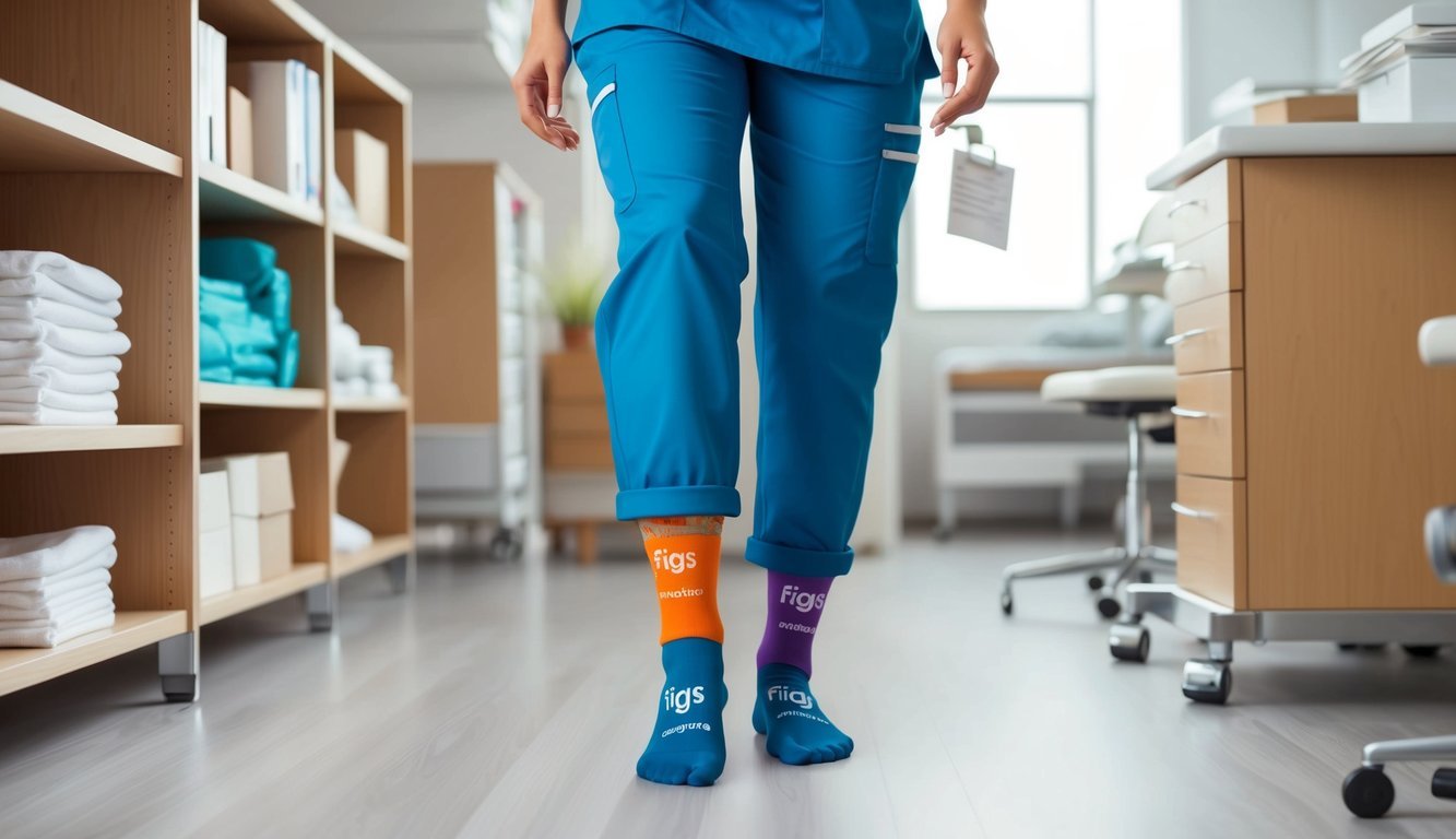 A nurse wearing Figs Compressox socks while on her feet all day