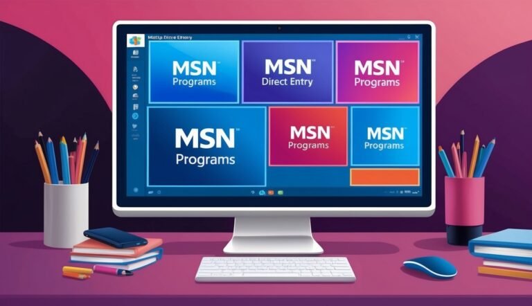 Computer monitor displaying MSN programs on a desk with pencils and books