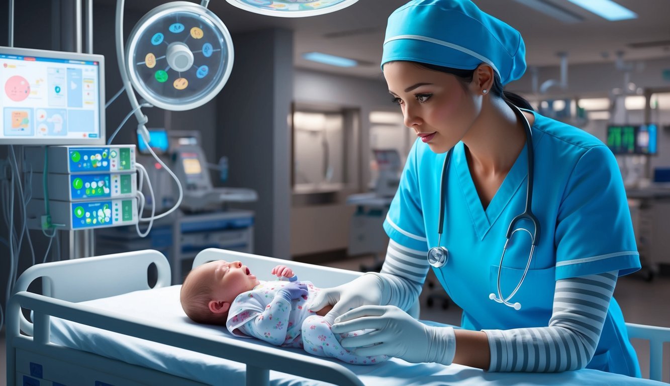 A neonatal nurse practitioner caring for a premature baby in a hospital NICU