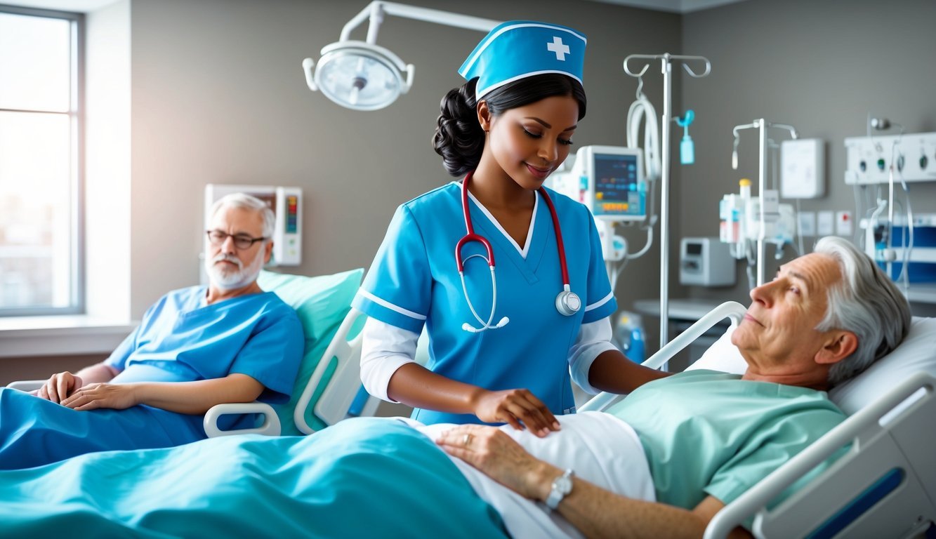 A nurse in specialized fields, such as oncology or critical care, attending to patients in a hospital setting