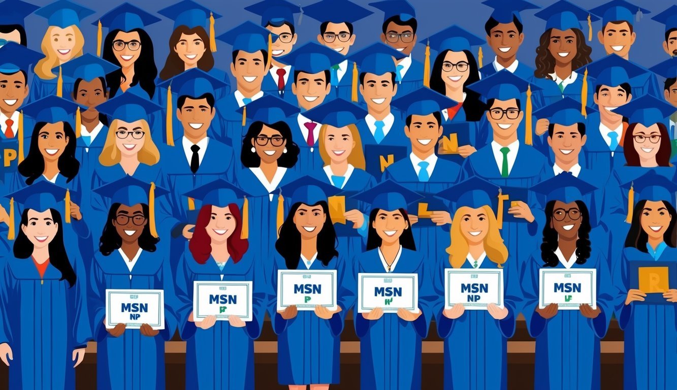 A group of msn np students receiving their licensure and certification in a graduation ceremony