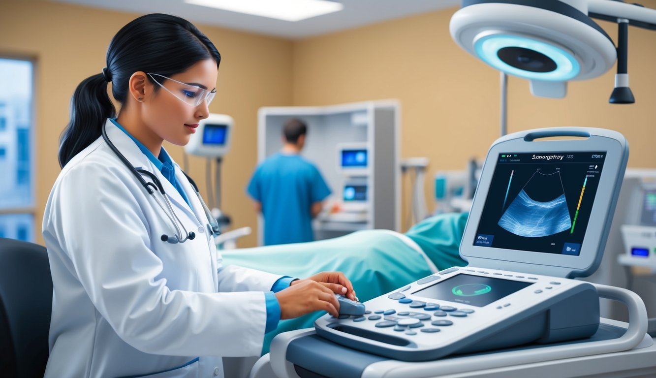 A sonography tech operates ultrasound equipment in a specialized field