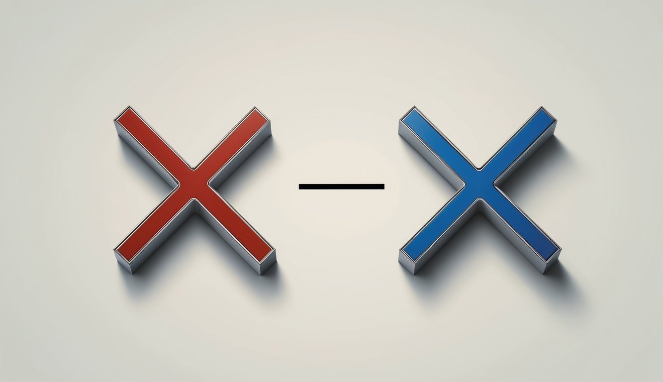 Red and blue X symbols with a minus sign in between