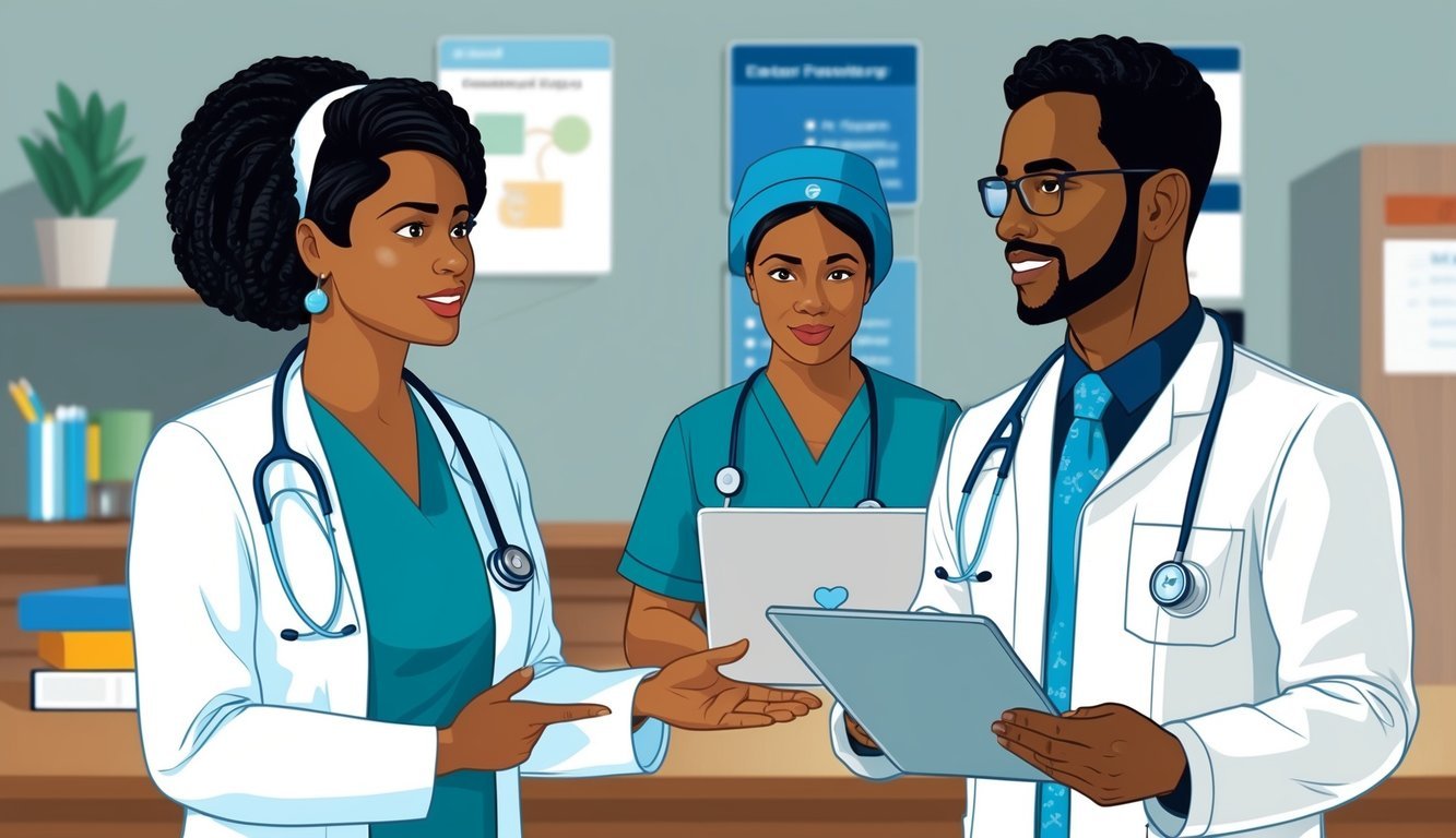 A nurse practitioner and a doctor of nursing practice discussing educational pathways
