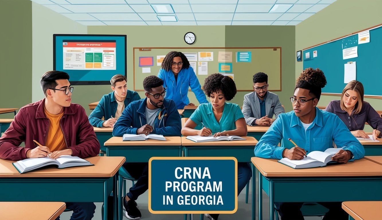 A group of students studying in a classroom at a CRNA program in Georgia