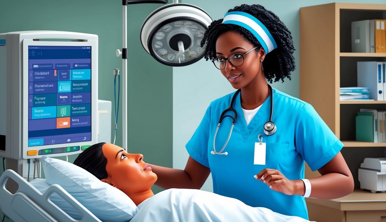 A nursing student practicing clinical skills under supervision in a hospital setting