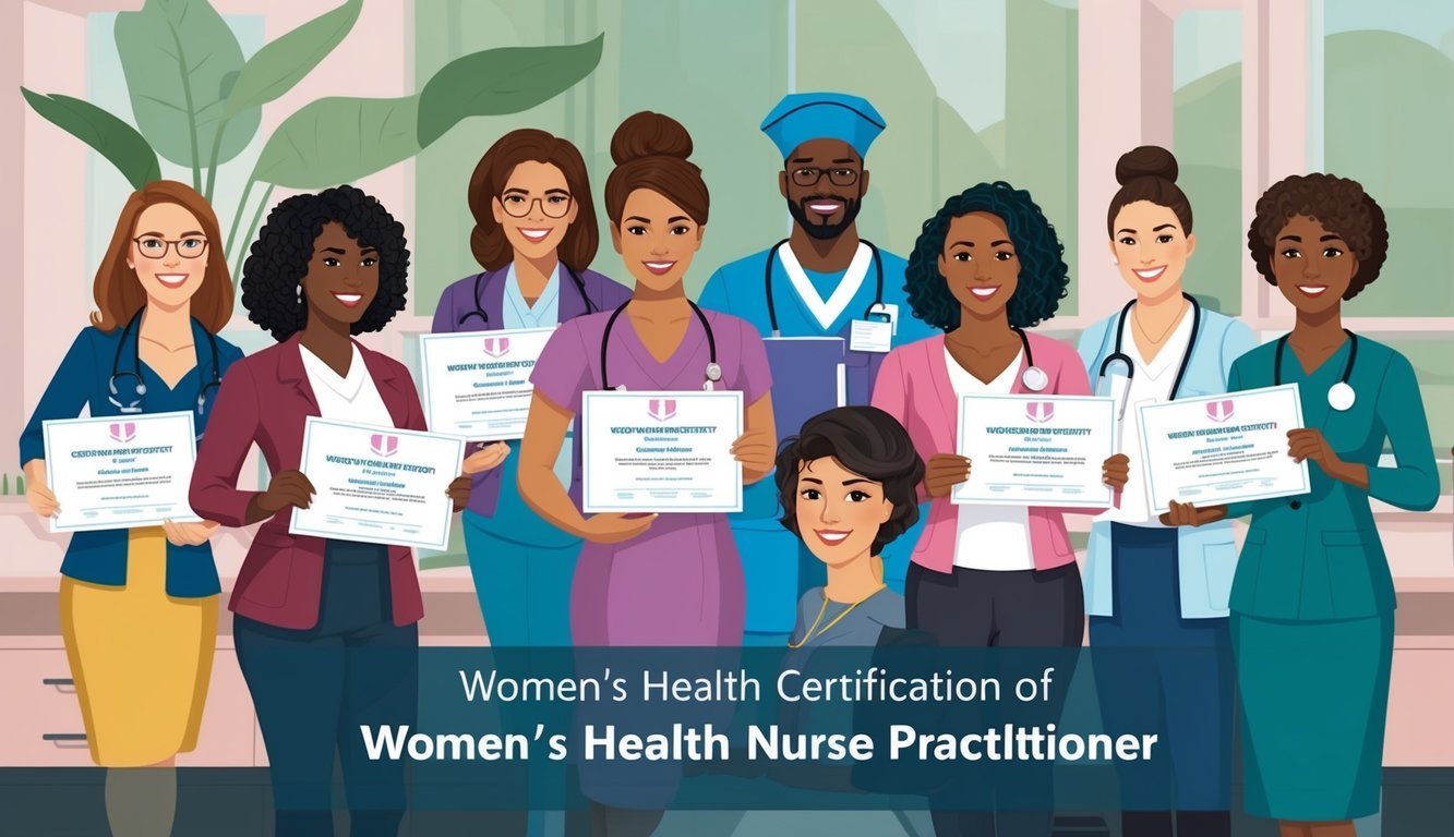 A group of diverse individuals studying and receiving certification in the field of Women's Health Nurse Practitioner