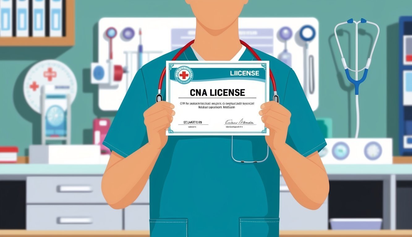 A medical professional holding a CNA license in a medical office setting