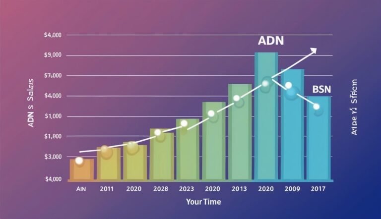 Graph showing ADN and BSN salary trends over time, with increasing values