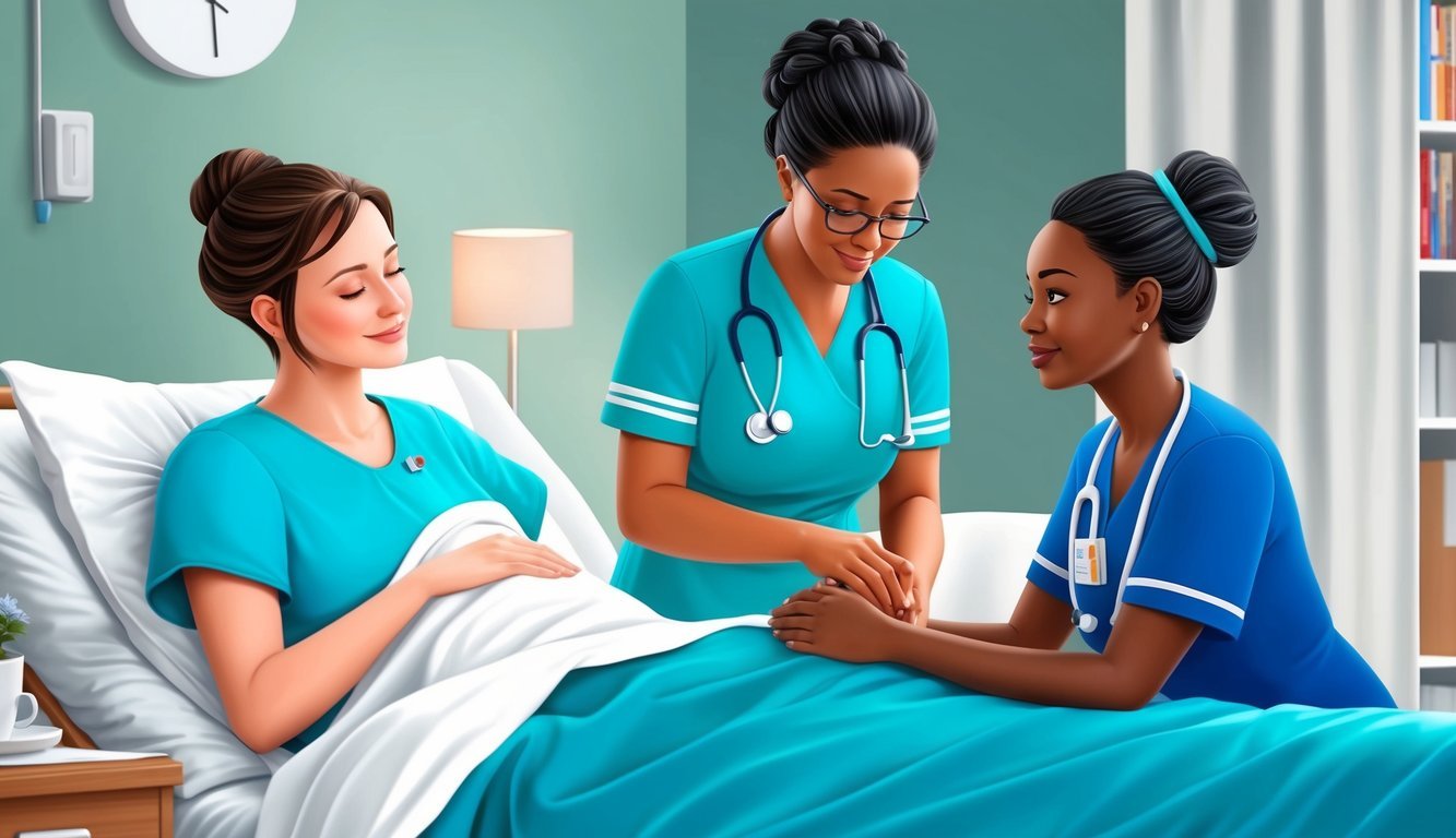 A hospice nurse caring for a patient, providing comfort and support, demonstrating compassion and empathy