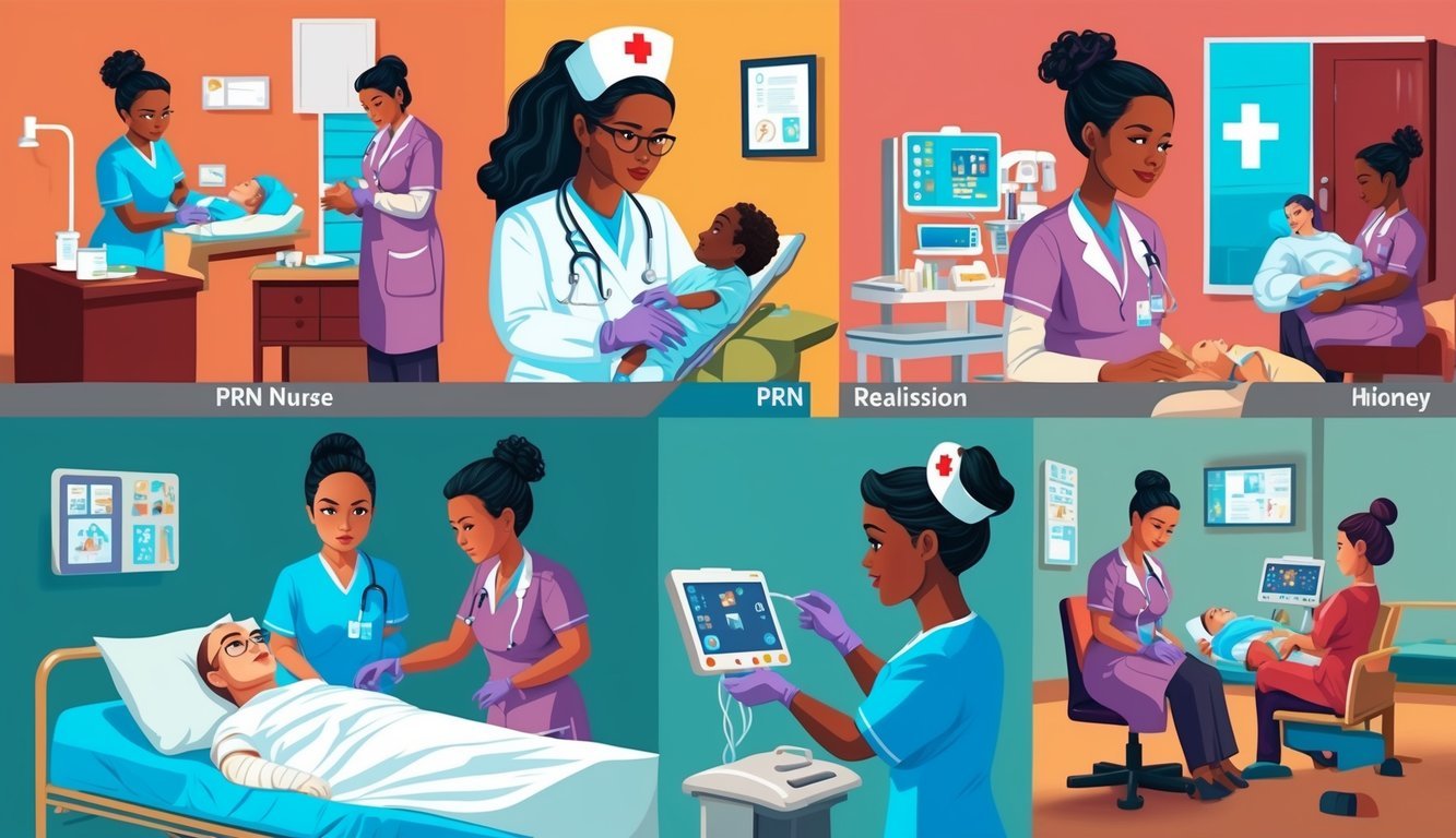 A busy PRN nurse administers care in various settings
