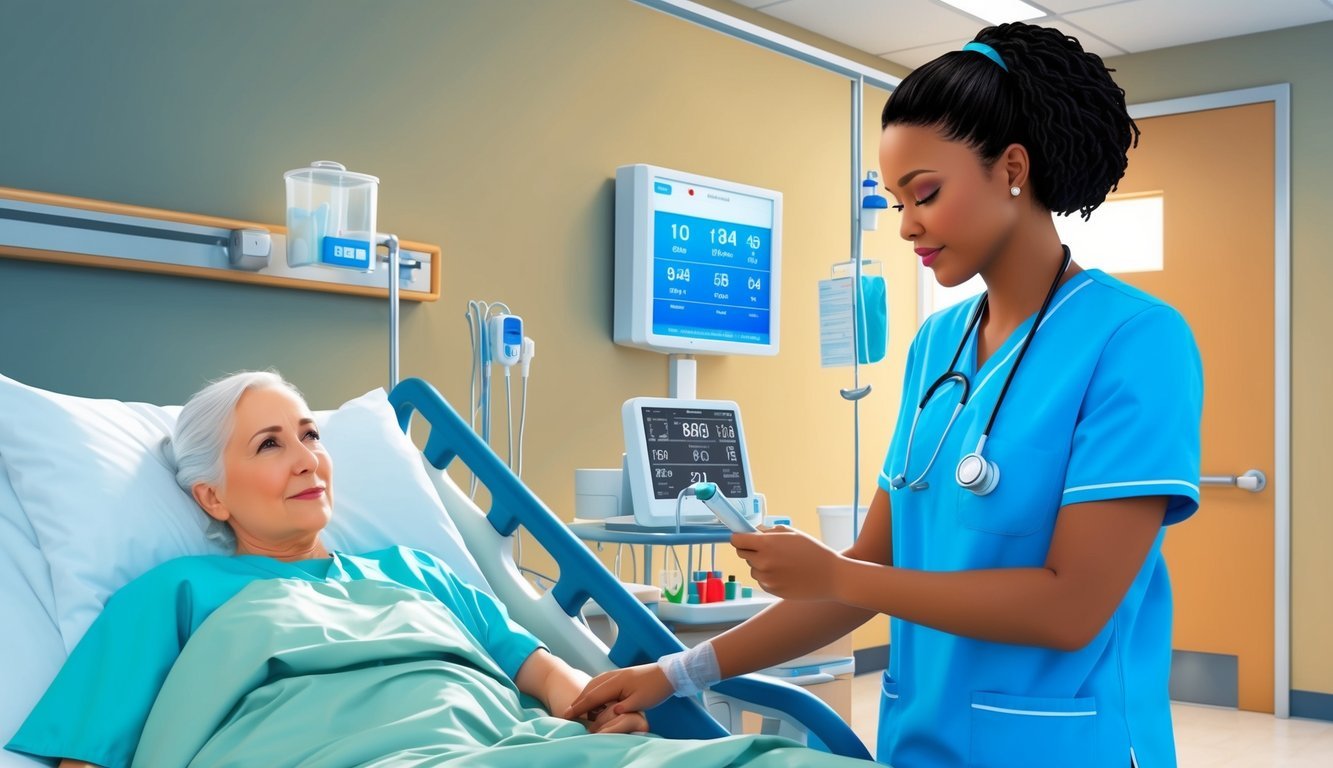A CNA assists with patient care, taking vital signs, and providing daily living support in a healthcare setting