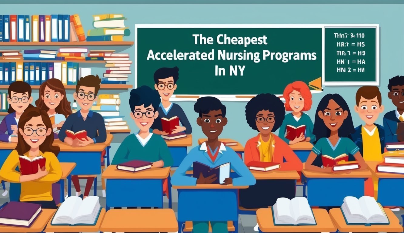 Illustration of students in a classroom, promoting accelerated nursing programs in NY