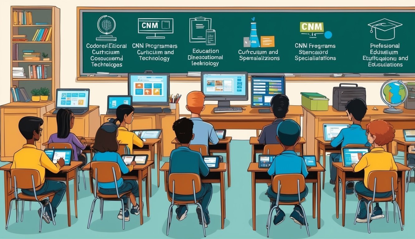 A classroom setting with various educational materials and technology, representing the diverse curriculum and specializations offered in CNM programs