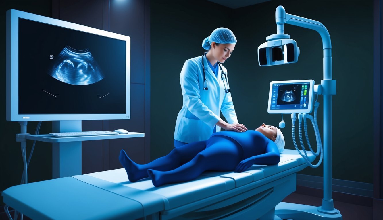 Doctor performing ultrasound on a patient lying on a medical bed