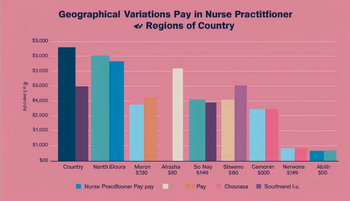 A bar graph showing geographical variations in nurse practitioner pay across different regions of the country