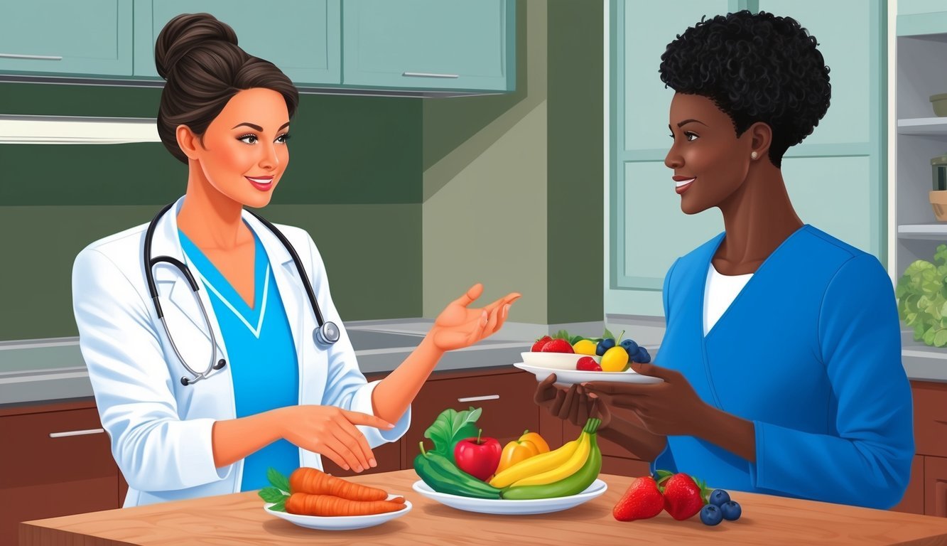 A nutrition nurse counseling a patient on healthy eating choices
