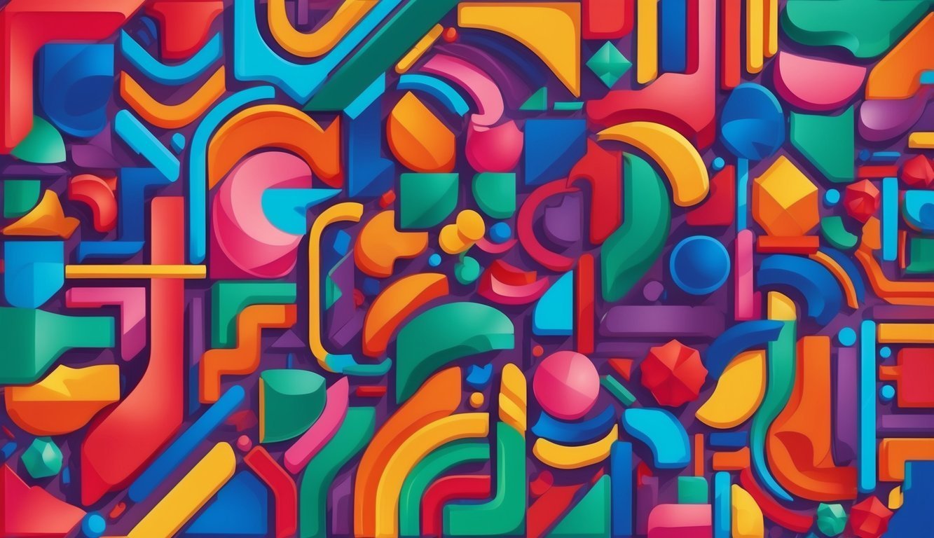 Abstract geometric pattern with colorful shapes and gradients