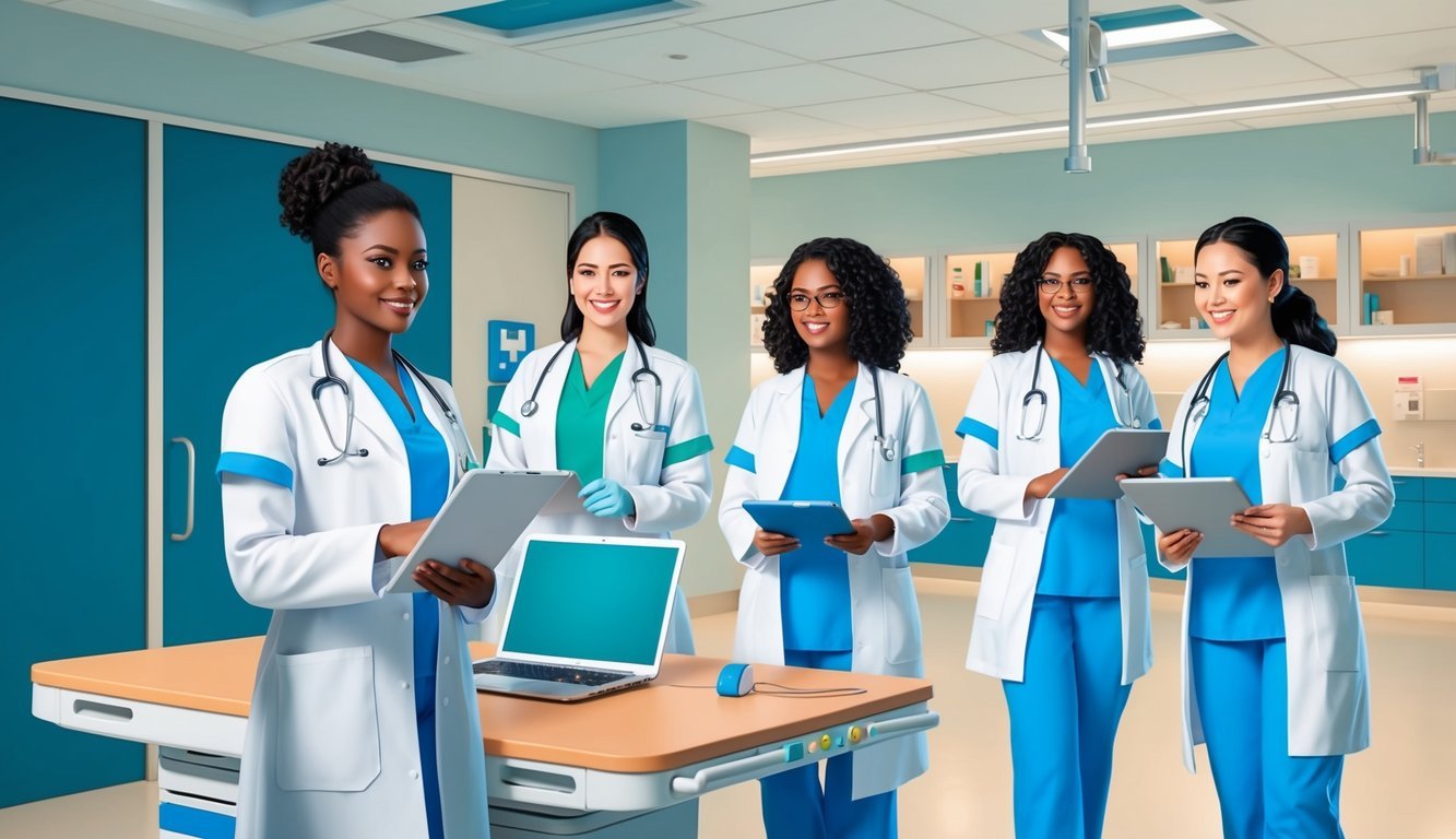A group of CRNAs working in a modern hospital setting in California