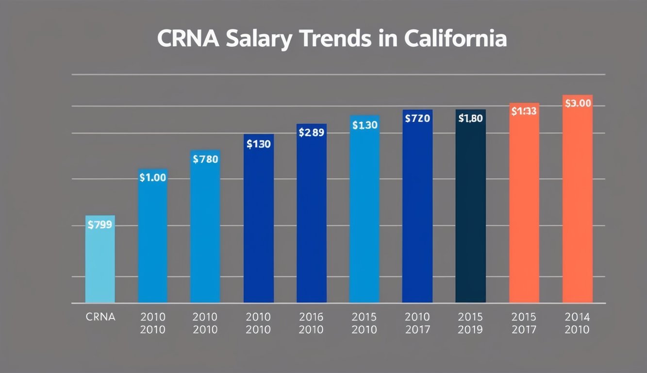 A bar graph showing CRNA salary trends in California