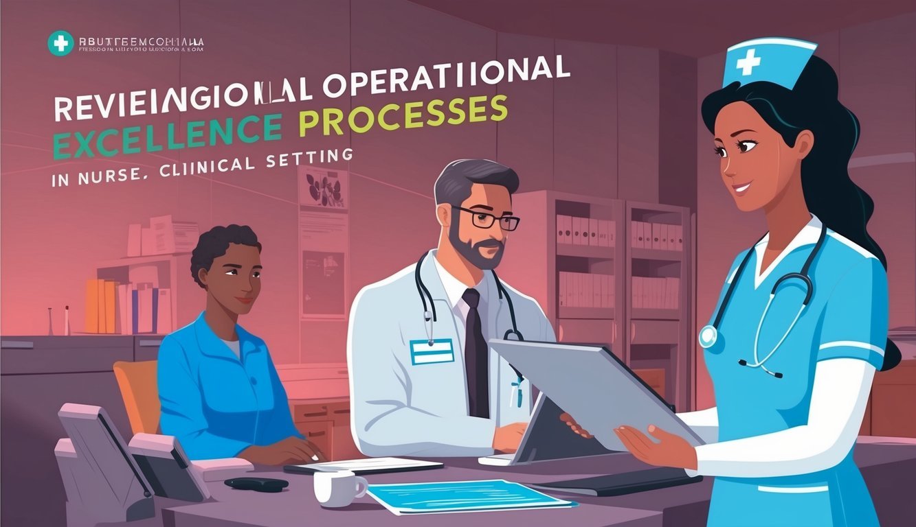 A nurse reviewing operational excellence processes in a clinical setting