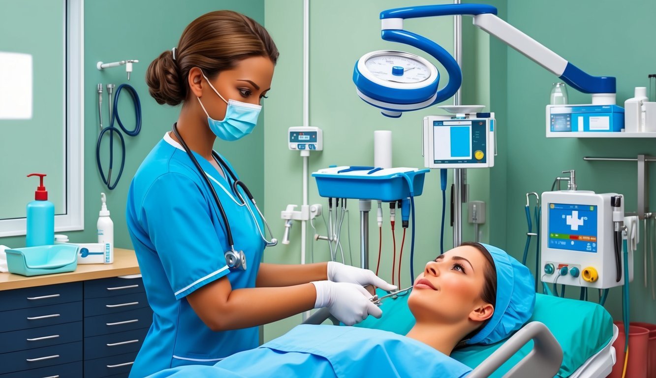 A nurse demonstrating clinical skills and competencies with medical equipment and tools