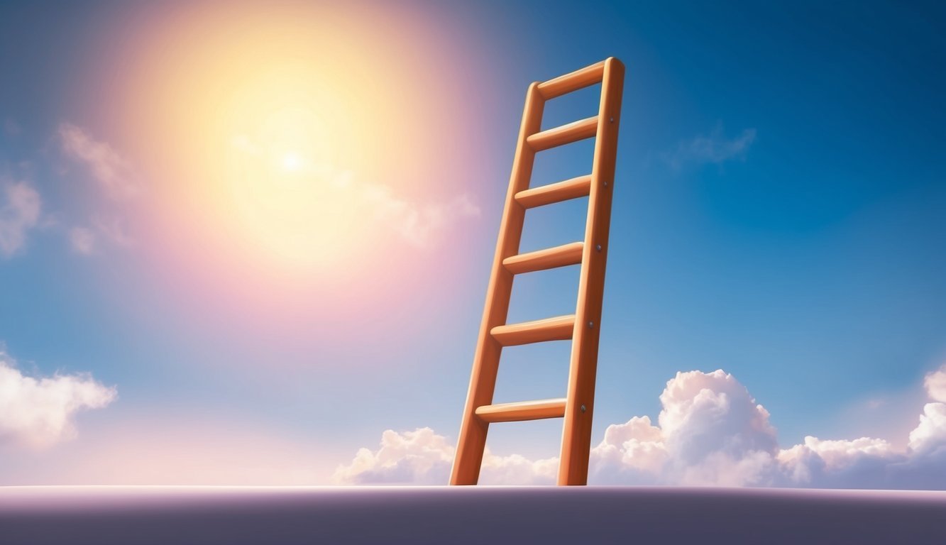 A ladder symbolizing career advancement, with a bright sky representing future opportunities