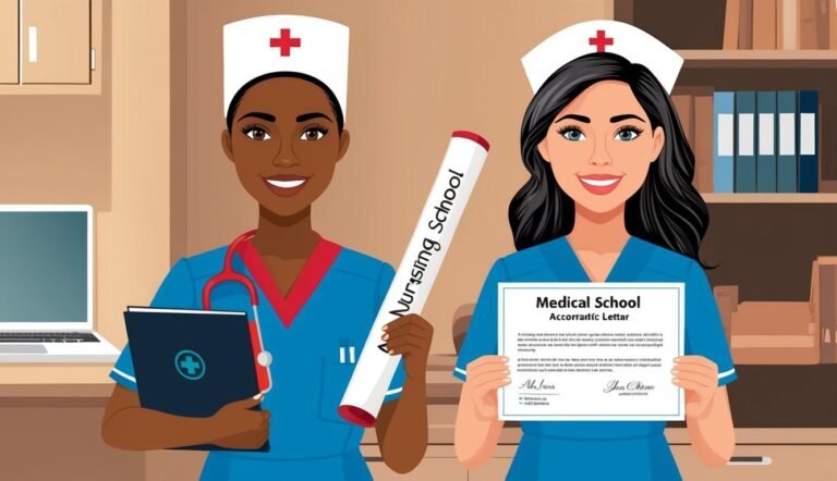 Two nurses holding a diploma and a medical school certificate