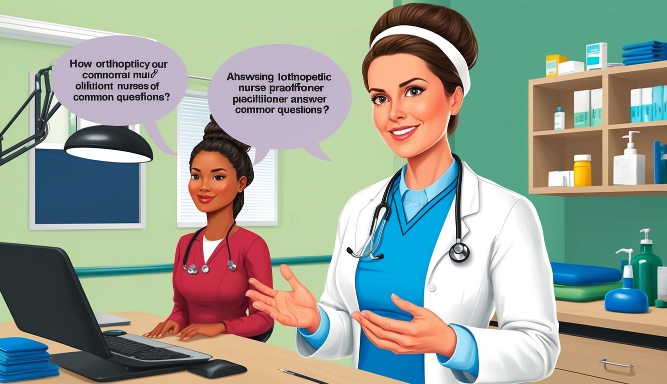 An orthopedic nurse practitioner answering common questions in a clinic setting
