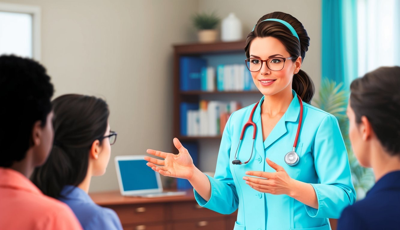A dermatology nurse practitioner conducting a professional development seminar