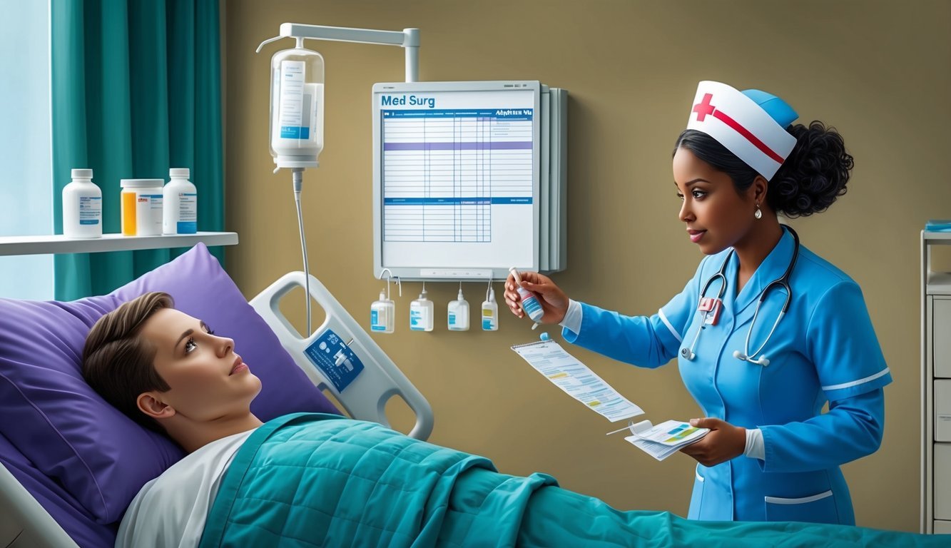 A med surg nurse assessing patient charts and administering medications