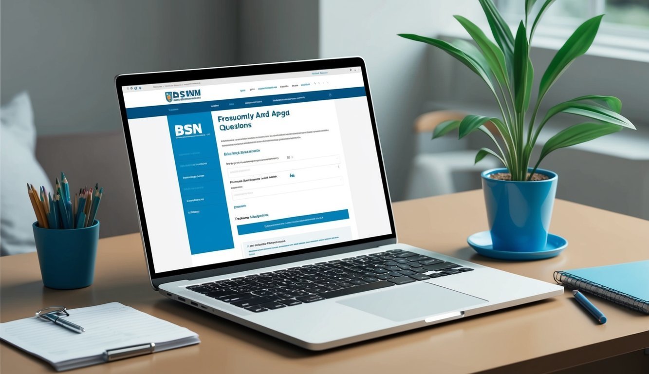 A laptop open on a desk, with a website open displaying a BSN program and a frequently asked questions section