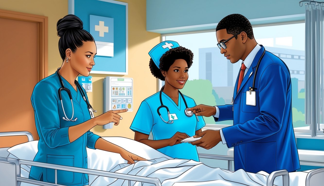 A preceptor guiding a nurse through a series of common scenarios and tasks in a hospital setting