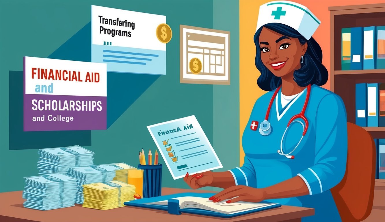 A nursing student receiving financial aid and scholarships while transferring programs