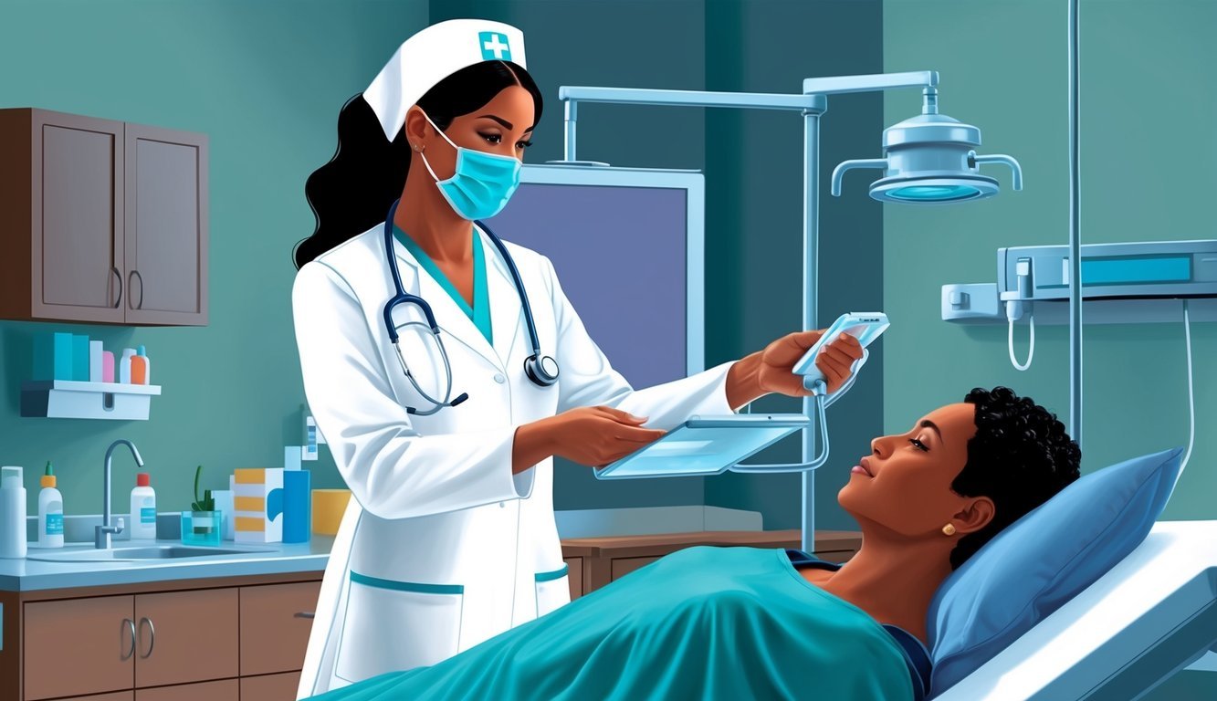 A nurse practitioner conducting a clinical practice, providing patient care in a medical setting