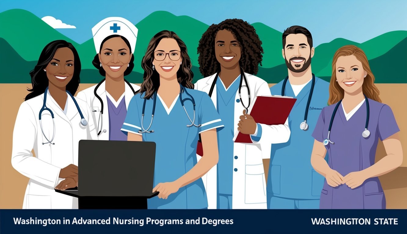 A group of nurses in Washington state engaged in advanced nursing programs and degrees