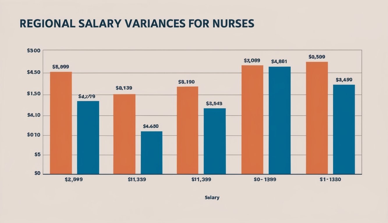 A series of bar graphs showing regional salary variances for nurses