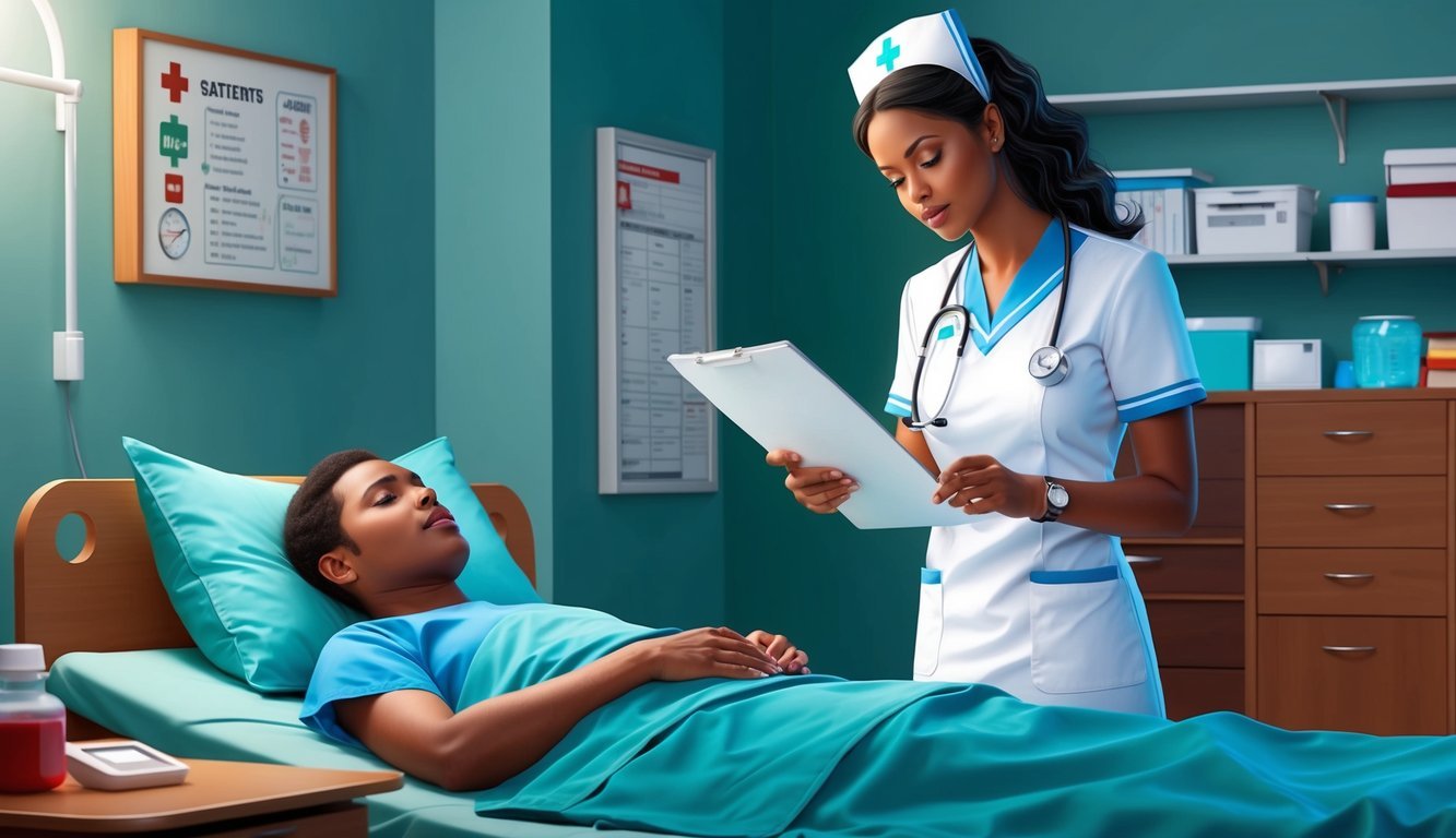 A nurse assessing a patient's vital signs and medical history