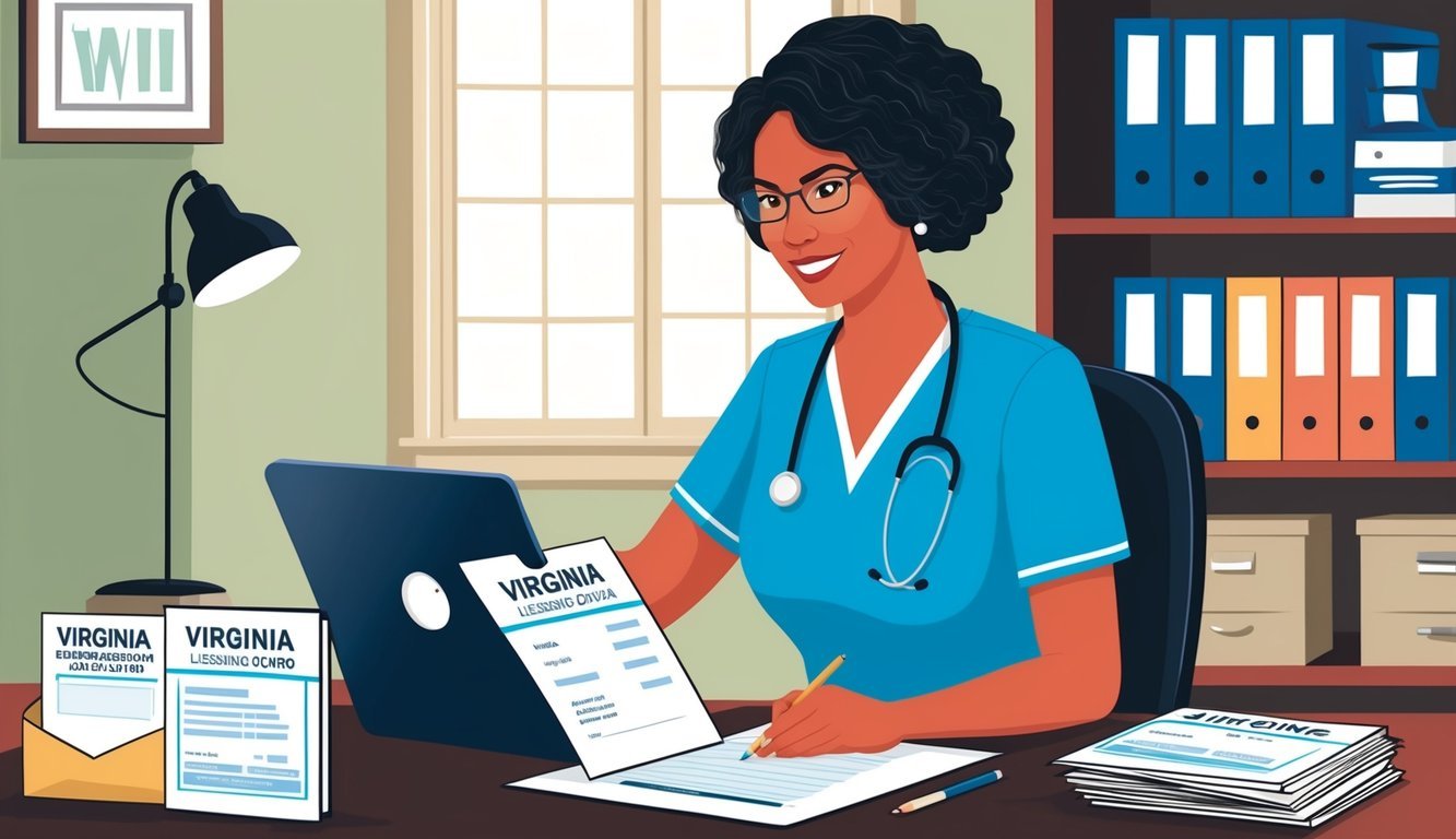 A nurse in Virginia submitting licensing application documents to the state board of nursing