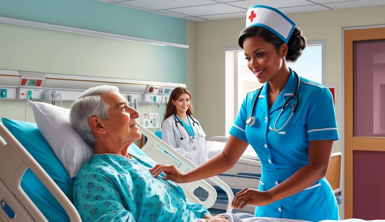 A nurse in uniform assisting a patient in a hospital in Virginia