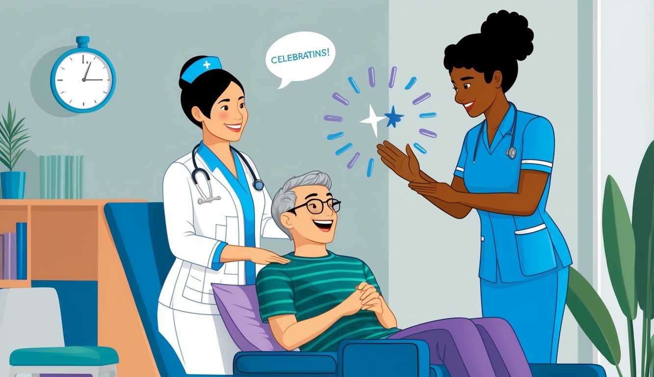 An occupational therapy nurse guiding a patient through challenging exercises, while also celebrating their progress and achievements