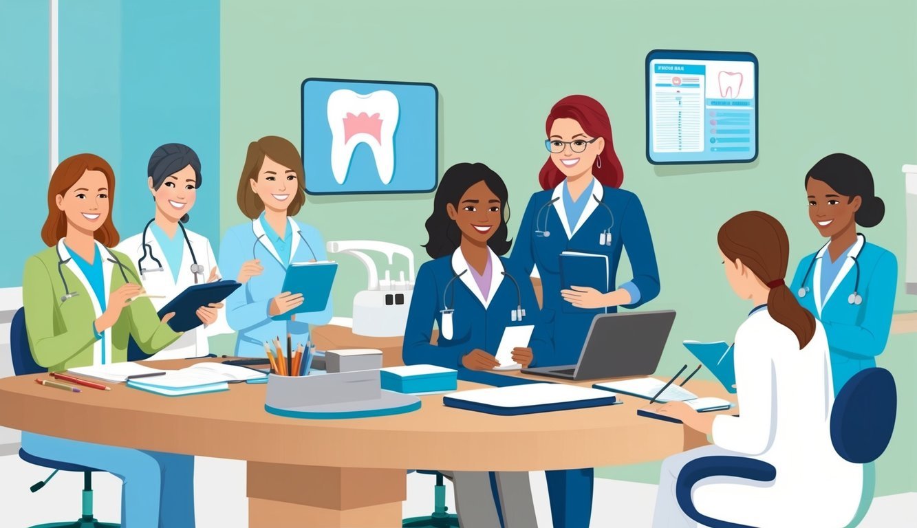 A dental hygienist attending workshops, studying, and gaining experience over several years