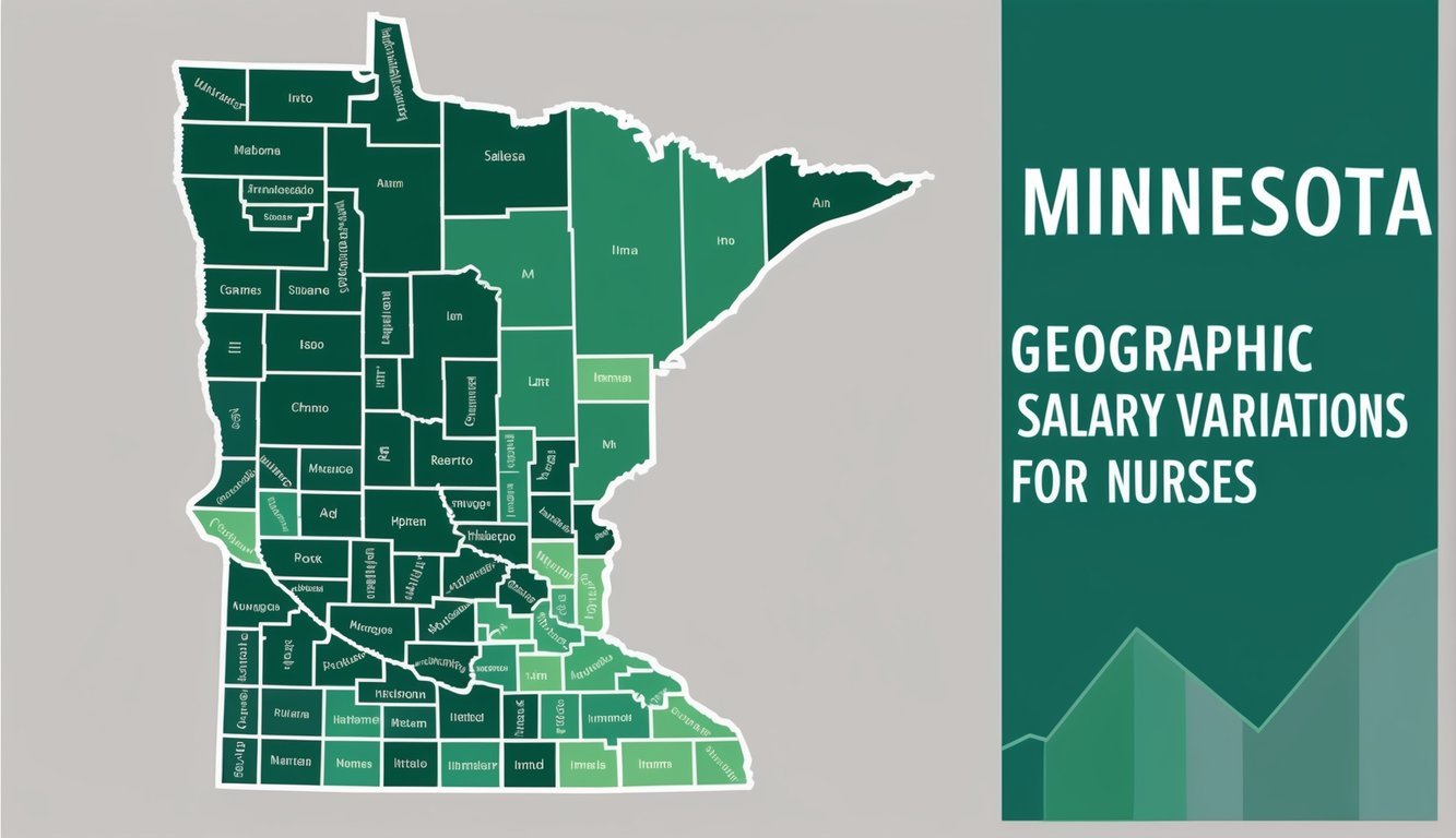 A map of Minnesota with varying shades of green to represent geographic salary variations for nurses