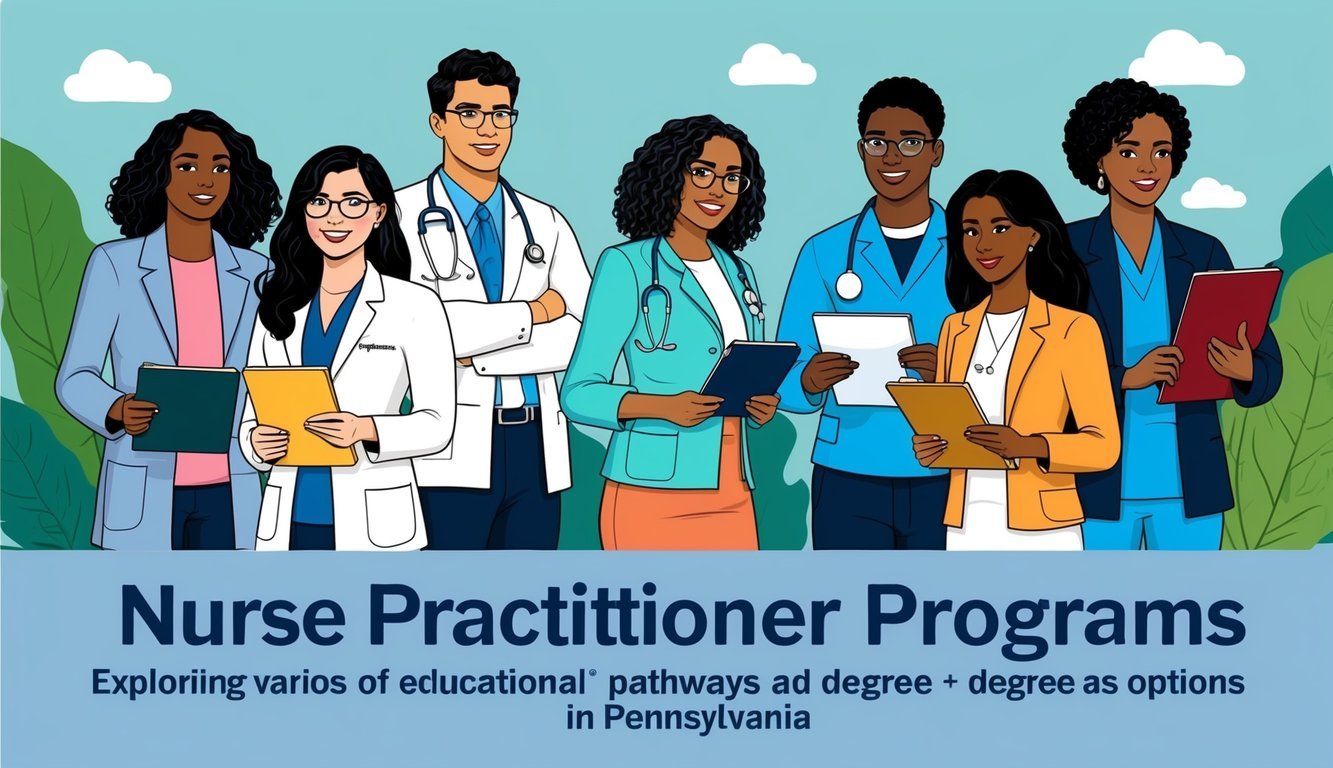 A group of students exploring various educational pathways and degree options for nurse practitioner programs in Pennsylvania
